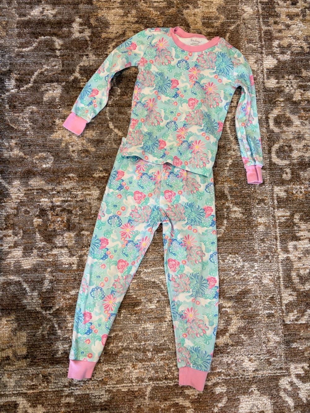 Lily Pulitzer Pottery Barn Kids Blue Pink Floral Pajama Set Size 6 - Picture 4 of 6
